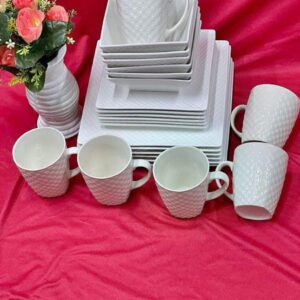24 pcs white square dinner set